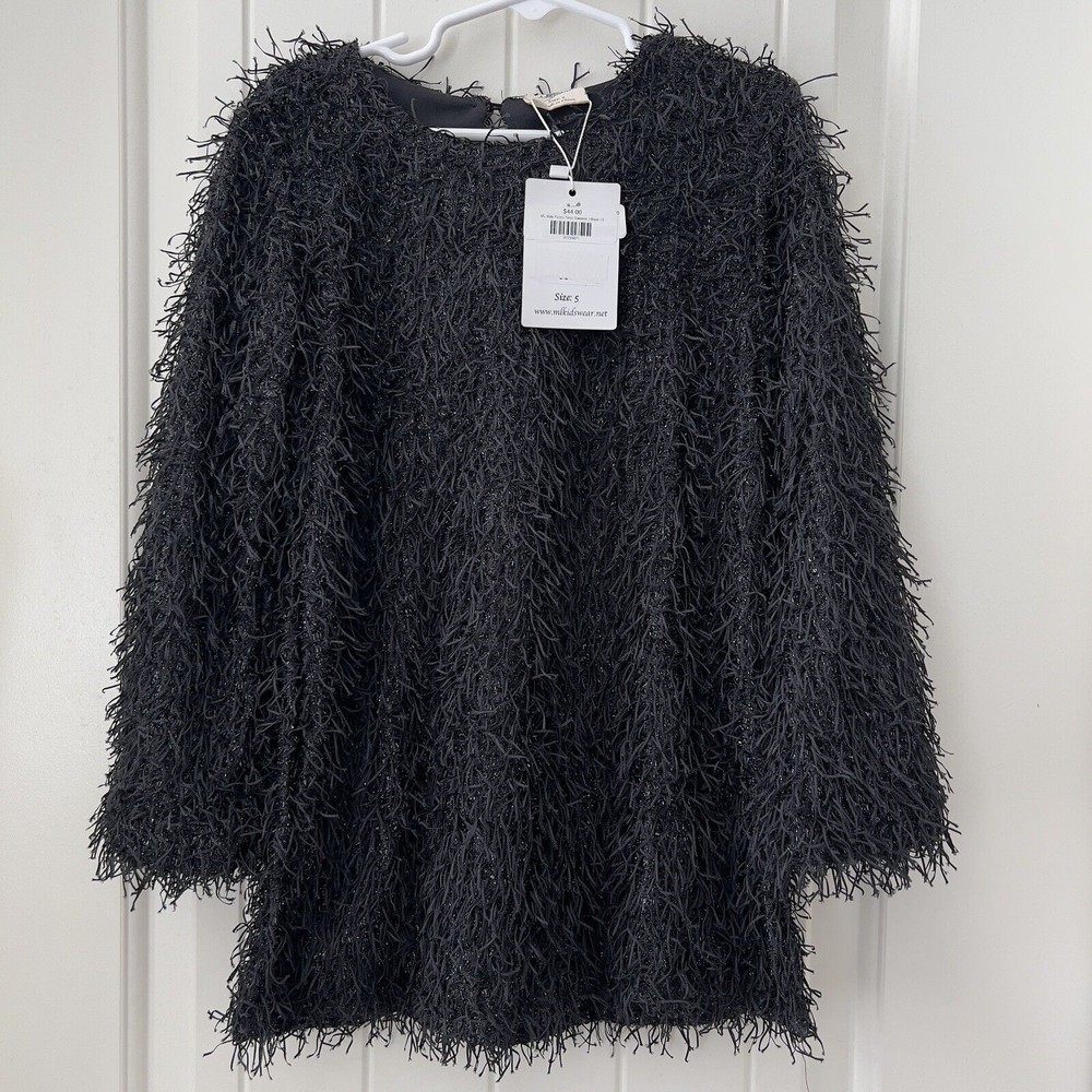 M.L. Kids Girls Size 5 Black Shaggy Shabby Chic NWT Bell Sleeve Tunic Top Lined